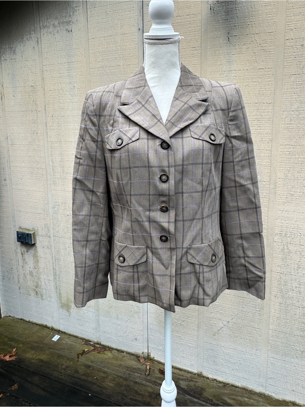 Pendleton Taupe Plaid Button-Front Blazer Jacket